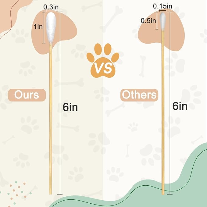 100 PCS Professional Dog Ear Cleaning Swabs - 6-inch Large Cotton Swabs, Gentle and Comfortable Bamboo Cotton Buds, Prevent Infections, Ideal Solution for Pet Ear Care-PurrikoPets
