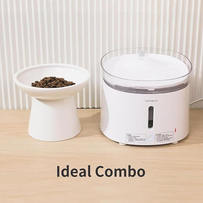 Extra Wide Elevated Ceramic Cat Bowl, 6.2" Shallow Dish for Whisker Fatigue Relief, 5" Height for Easy Feeding, Durable Raised Cat Food Bowls, Pack of 2, White-PurrikoPets