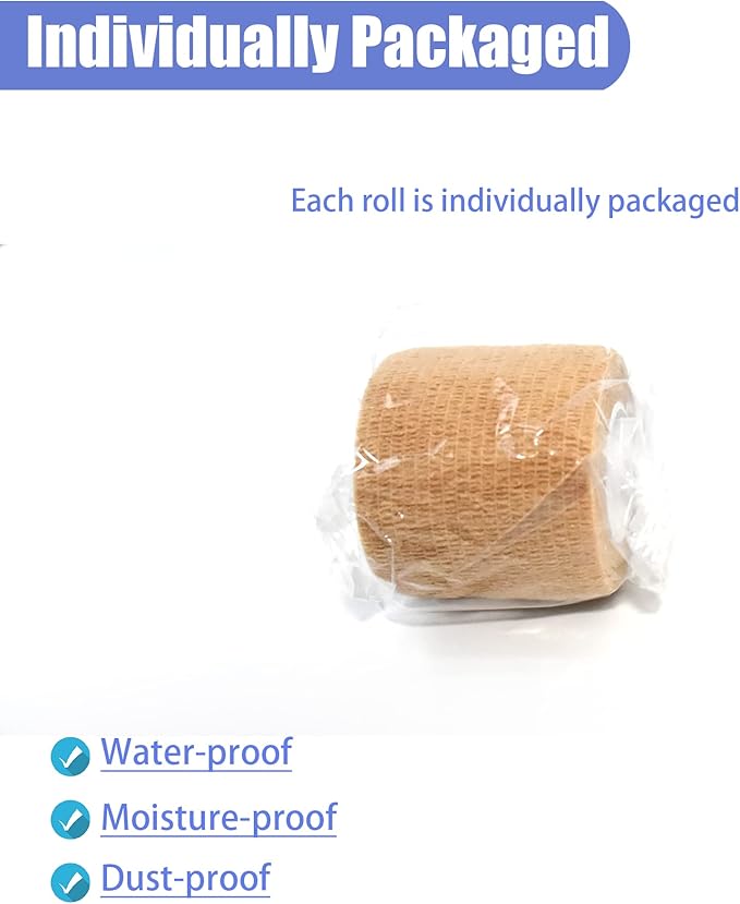 9 Pack 2" x 5 Yards Self Adhesive Bandage Wrap Self Stick Wrap for Ankle, Wrist, Finger, Sports, Breathable Cohesive Vet Tape for Pets (Skin Color)-PurrikoPets