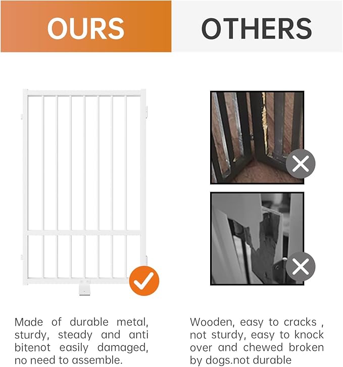 Full Metal Freestanding Dog Gate with Door, 36''Height Foldable Pet Dog Fence for Indoor & Outdoor, 8 Panels Extra Wide Free Standing TallDog Gates for Doorways,House,Stairs,Porch,Deck,Yard-PurrikoPets