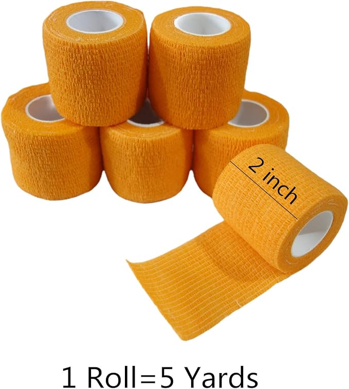 6 Pack 2" x 5 Yards Self Adhesive Bandage Wrap Breathable Cohesive Vet Wrap for Pets, Elastic Self-Adherent Tape for Sports, Wrist, Ankle (Orange)-PurrikoPets