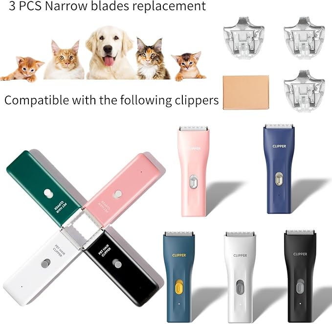 3 PCS Narrow Size Replaceable Ceramic Blades Set Pet Hair Clipper,Cat Dog Common Use Clipper Blade(#AP005)-PurrikoPets