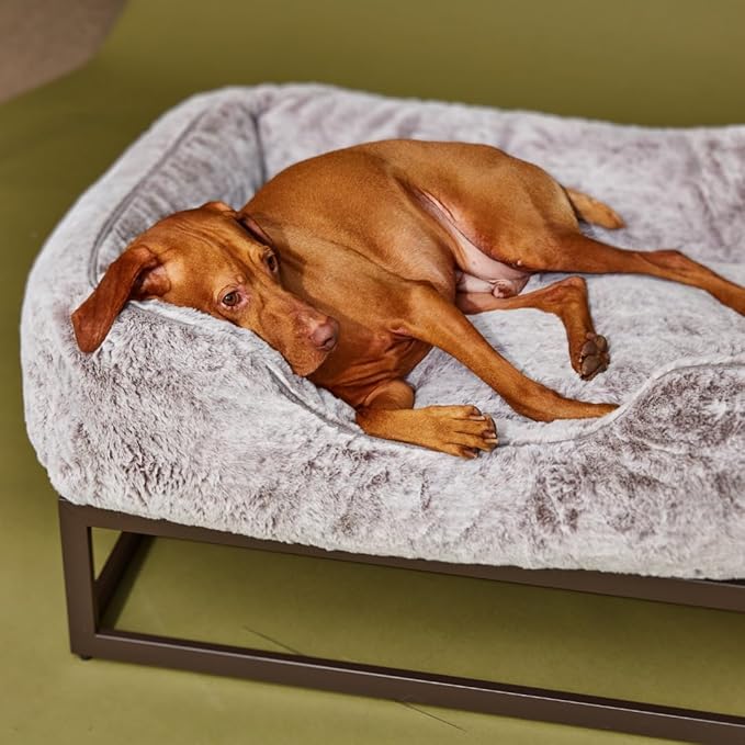 FUZI Luxury Aesthetic Dog Bed for Medium Dogs with Washable Cover, Pet Couch, Pet Bed with Sides, Non-Slip Bottom, Soft and Durable Calming Dog Bed, Faux Rabbit Fur, Medium 31.75x23.6x9.5 Light Grey-PurrikoPets