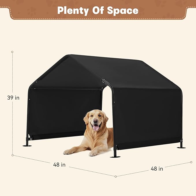 Dog Shade Shelter Outdoor 4'x4'x3' Tent for Large Medium Dogs, Outside Sun Rain Canopy Pet House for Cats Pigs Livestock with Waterproof Roof Ground Nails,Black-PurrikoPets