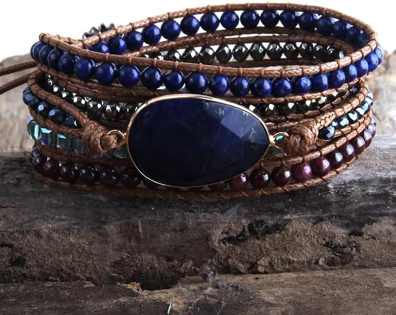 ZOSOJONA Women Handmade Boho Wrap Bracelets Natural Stone Variety Beads Strand Bracelet