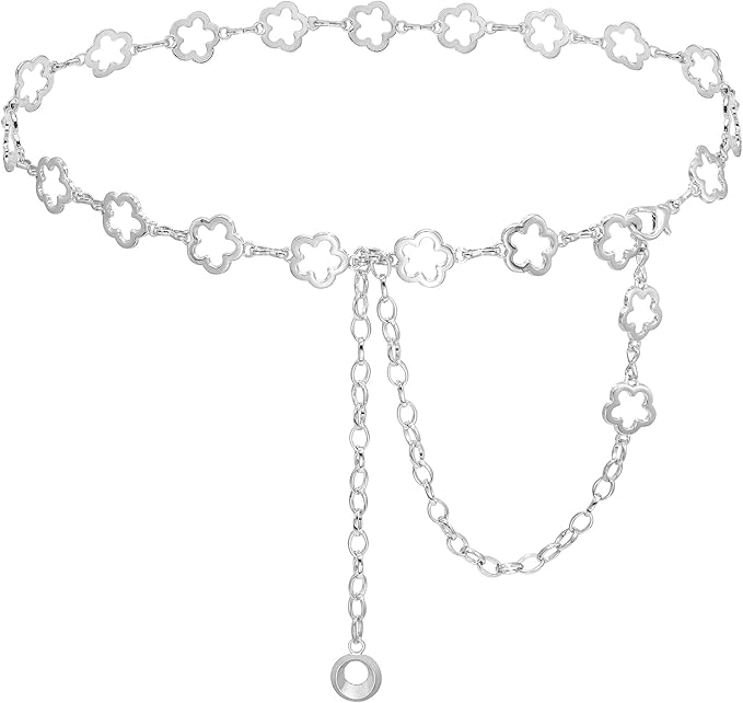 Small Flower Metal Belt Chain - Adjustable Waist Chain for Women's Dresses