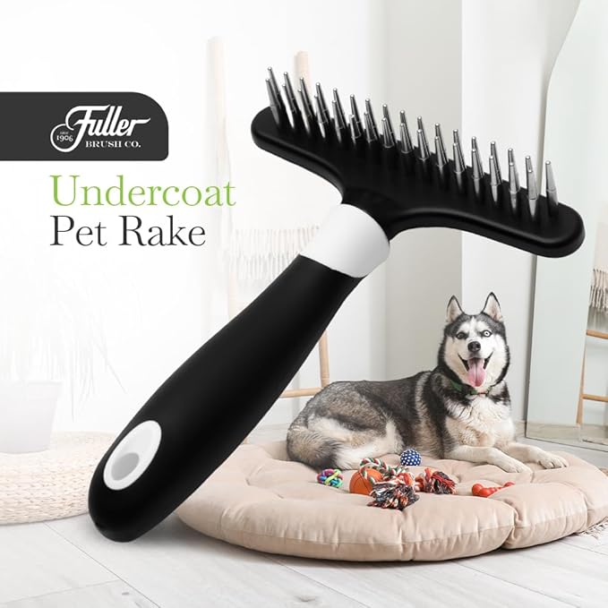 Fuller Brush Undercoat Pet Rake - 33 Sturdy Tapered Steel Pins Inset into Polypropylene Head - Ergonomically Designed Rubberized Handle - Reduce Tangles, Remove Loose Undercoat for Shed-Free Groom-PurrikoPets