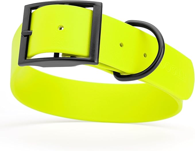 Dogline Biothane Waterproof Dog Collar Strong Coated Nylon Webbing with Black Hardware Odor- Proof for Easy Care Easy to Clean High Performance Fits Small Medium or Large Dogs, Safety Yellow-PurrikoPets