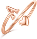 Initial Rings for Women Girls - Valentines Day Gifts for Her, Adjustable Rings for Women Non Tarnish Letter A-Z Dainty Heart Ring Teen Girls Gifts Trendy Stuff Personalized Jewelry Gift