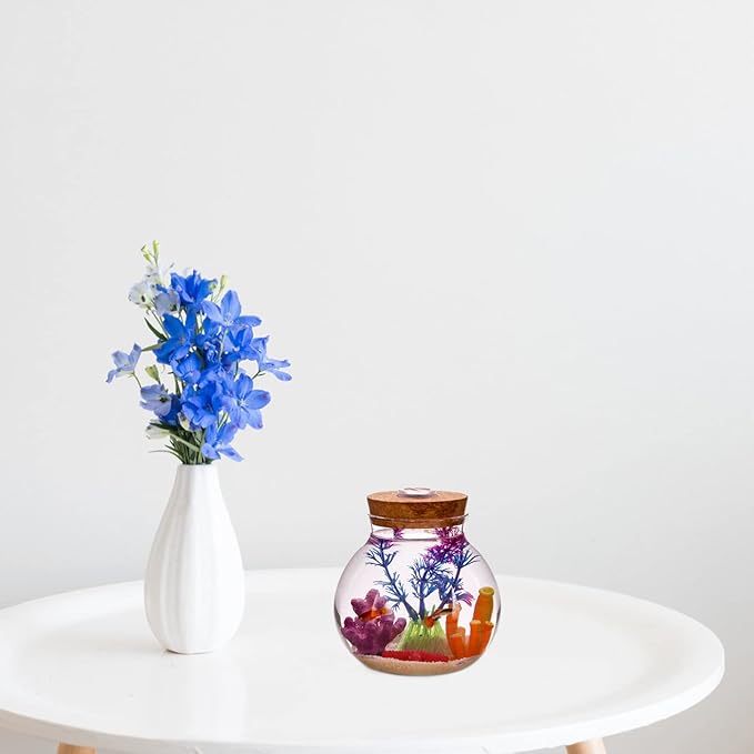 Fish Bowl with LED Light - Small Betta Fish Tank with LED Lighting and Lid Glass Fish Bowl Small Aquarium Glass Terrarium Container Bottle for DIY Landscape, Home Decor-PurrikoPets