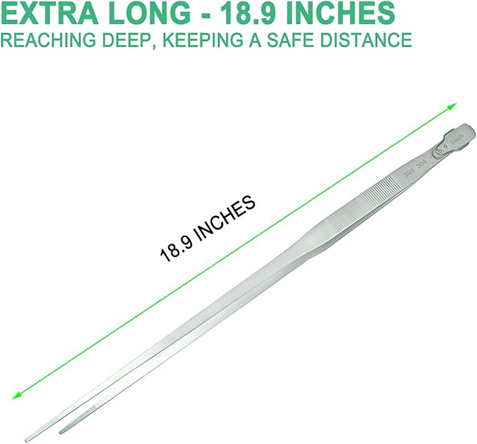 18.9 inch Aquarium Tweezers with Hanger, 2025 New Extra Long Feeding Tongs, Stainless Steel Large Aquascape Tools for Fish Tank, Terrarium，Aquascaping, Reptile Snake (Straight)-PurrikoPets