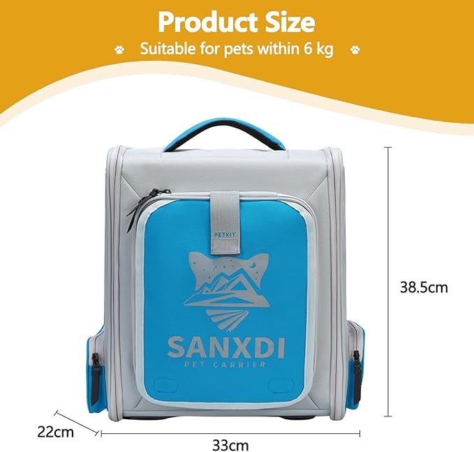 Expandable Pet Backpack, Cat Backpack with Breathable Mesh, Collapsible Soft Cat Travel Bag for Outdoor Hiking, Large Space Dog Backpack(Blue)-PurrikoPets