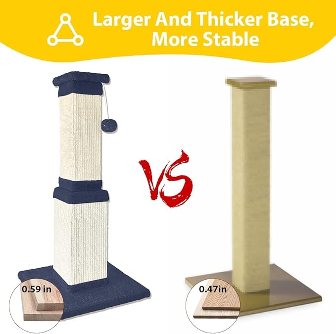 AGYM Cat Scratching Post, 32 Inch Cat Scratch Post for Cats and Kittens, Protect Your Furniture and Exercise Cats, Nature Sisal Modern Cat Scratcher for Indoor Cats, Blue-PurrikoPets