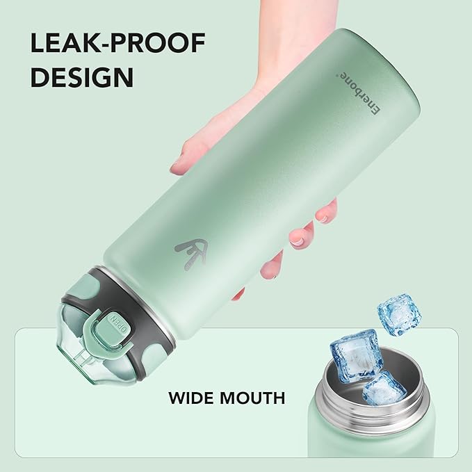 Enerbone 24 oz Insulated Water Bottle, Stainless Steel Bottle with Carrying Strap, Double-Wall Vacuum Insulation Design, Leakproof Sports Bottle with Straw, Keep Drinks Cold or Hot for Hours-PurrikoPets
