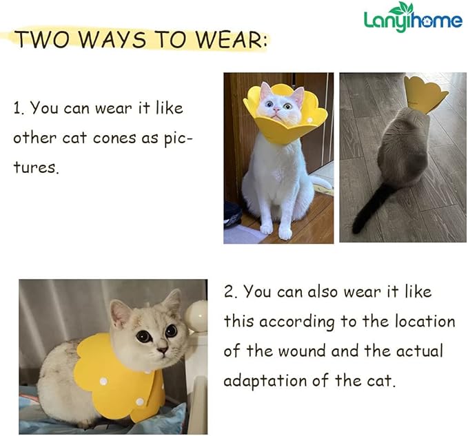 Adjustable Cat Recovery Collar - Cute Flower Neck Cat Cones After Surgery, Set of 2 Cat E Collar, Surgery Recovery Elizabethan Collars for Kitten and Cats S Size (2 pcs)-PurrikoPets
