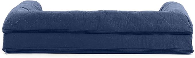 Furhaven Cooling Gel Dog Bed for Medium/Small Dogs w/ Removable Bolsters & Washable Cover, For Dogs Up to 35 lbs - Quilted Sofa - Navy (Blue), Medium-PurrikoPets
