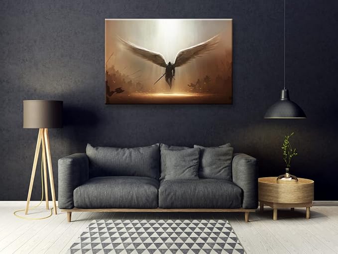 Fantasy Angel Stretched Canvas Wall Art for Living Room Bedroom Home Decoration,Abstract Anime Picture Print Painting Decor Artwork,Mysterious Wing Man Gallery Wrapped Gift,Inner Frame (32x48 Inches)-PurrikoPets