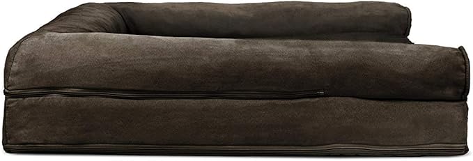 Furhaven Cooling Gel Dog Bed for Large Dogs w/ Removable Bolsters & Washable Cover, For Dogs Up to 95 lbs - Plush & Suede Sofa - Espresso, Jumbo/XL-PurrikoPets