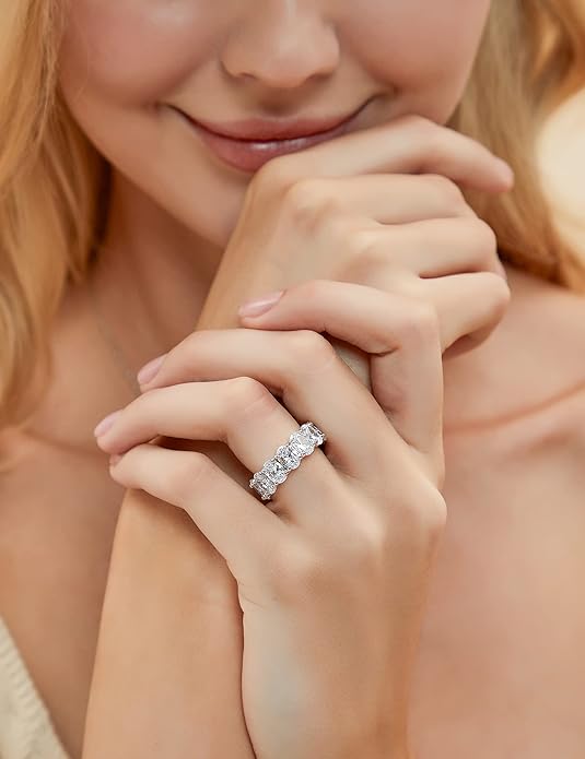 EAMTI Wedding Bands for Women Oval Cut Stackable CZ Cubic Zirconia Engagement Rings Eternity Band Rings Size 3-13