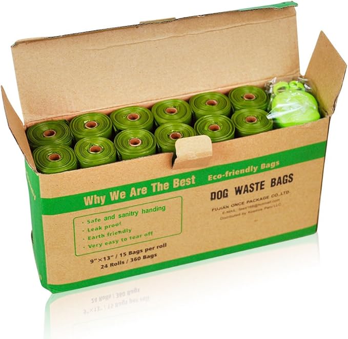 ECO-CLEAN Dog Poop Bags, 24 Rolls/360 Bags with Dispenser, Dog Waste Bags, Unscented, Leak-Proof, Easy Tear-Off-PurrikoPets