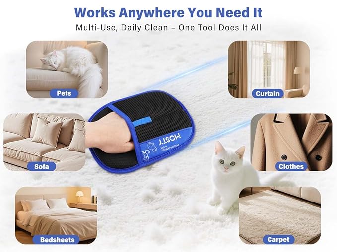 2Pcs Pet Hair Removal Glove,Double Sided Electrostatic, Reusable Cat & Dog Hair Remover Mitt for Furniture, Couch, Carpet, Car Seat, Quick Cleaning Grooming Glove-PurrikoPets