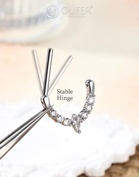 OUFER 2PCS 14G Nipple Piercing Jewelry, 316l Surgical Steel Nipple Rings for Women Men, Clear CZ Hinged Segment Clicker Rings Hoops- Silver