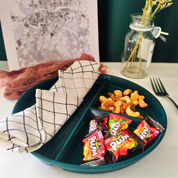 9" Unbreakable Divided Plates Set of 5, Wheat Straw Plate Reusable Dinnerware Portion Control Plate, Round Bariatric Plastic Plate for Kids Adults, BPA-free, Dishwasher Safe-PurrikoPets