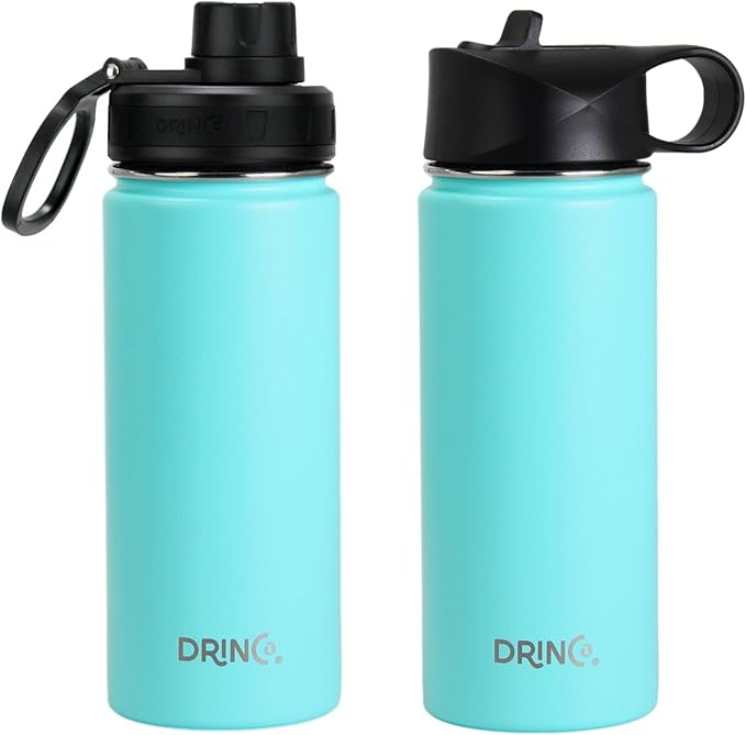 DRINCO Stainless Steel Water Bottle Spout Lid Vacuum Insulated Double Wall Water Bottle Wide Mouth (40oz 32oz 22oz 18oz 14oz) Leak Proof Keeps Cold or Hot (18 oz, 18oz Teal)-PurrikoPets