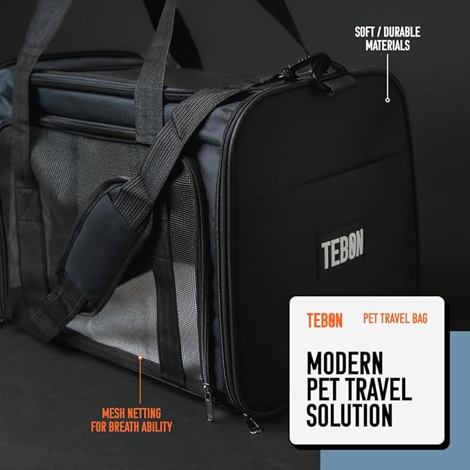 17.5" Pet Travel Carrier Bag - Collapsible Cat & Dog Carrier - Breathable, Durable & Spacious - Fits Small and Medium Pets up to 15lbs - Pet Travel Bag by Tebon-PurrikoPets