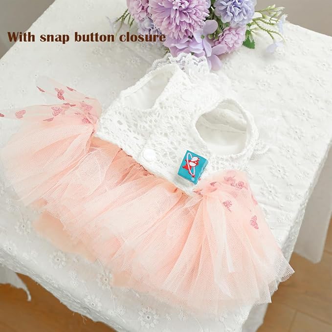 Dog Princess Dress with Heart Patterns & Bow Puppy Clothes for Small Dogs Girl Fancy Cat Birthday Outfit Pet Wedding Dresses(Pink White, Large)-PurrikoPets