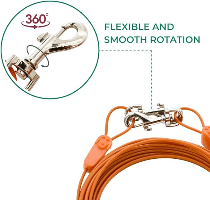 60FT Tie-Out Cables for Dogs - Strong, Safe, and Durable Dog Tie-Outs for Every Breed up to 250 Pounds - Weather and Wear Resistant Galvanized Aircraft Cable for Outside Use-PurrikoPets