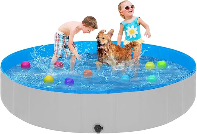 Foldable Dog Pool, 63" Kiddie Pool Hard Plastic, Portable Dog Swimming Pool for Large Dogs, Collapsible Pet Wading Pool & Bath Tub Outdoor Kids Pool Anti-Slip-PurrikoPets