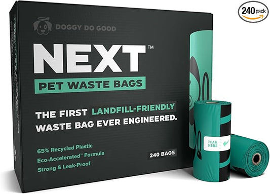 Doggy Do Good Next Pet Waste Bags for Dog Poop, Landfill Friendly, Recycled Plastic, Unscented, Leakproof, Strong, Thick, Earth Friendly, 240 Count-PurrikoPets