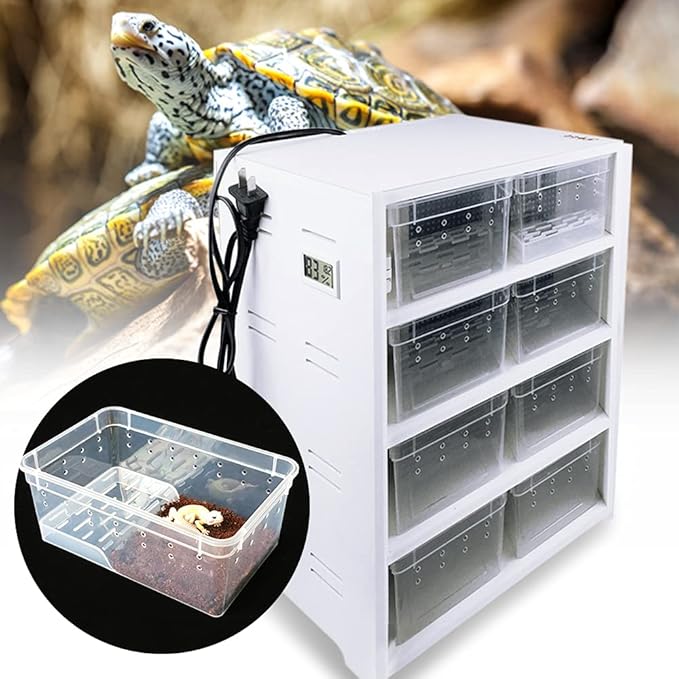 8-Grid Acrylic Pet Breeding Box,Large Reptile Enclosure with Hygrometer&Heating Pad,Lizard Spider Snake Tortoise Cage Pet Snake Terrarium Tank Multipurpose Multipurpose Feeding Box,White.-PurrikoPets