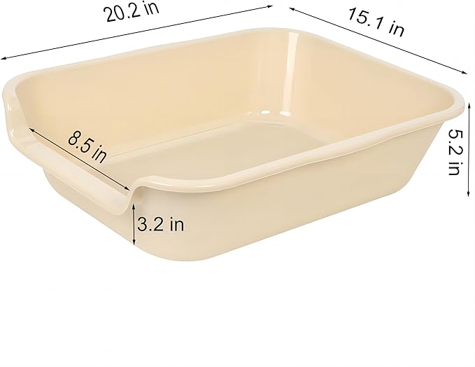 2 Pack of Extra Large Cat Litter Box (ABS Material), Low Entry Senior Litter Pen for Geriatric Kitty Big Cats, Jumbo Pet Safe Litter Boxes Tray for Pets Potty (Beach Sand, 20" L x 15.5" W)-PurrikoPets
