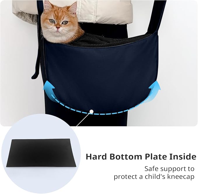 Dog Sling Carrier for Small Dogs and Cats, Lightweight Collapsible Pet Travel Bag with Adjustable Strap, Side Pockets & Breathable Mesh (Navy Blue, 15.7" L x 5.9" W x 8.6" H)-PurrikoPets