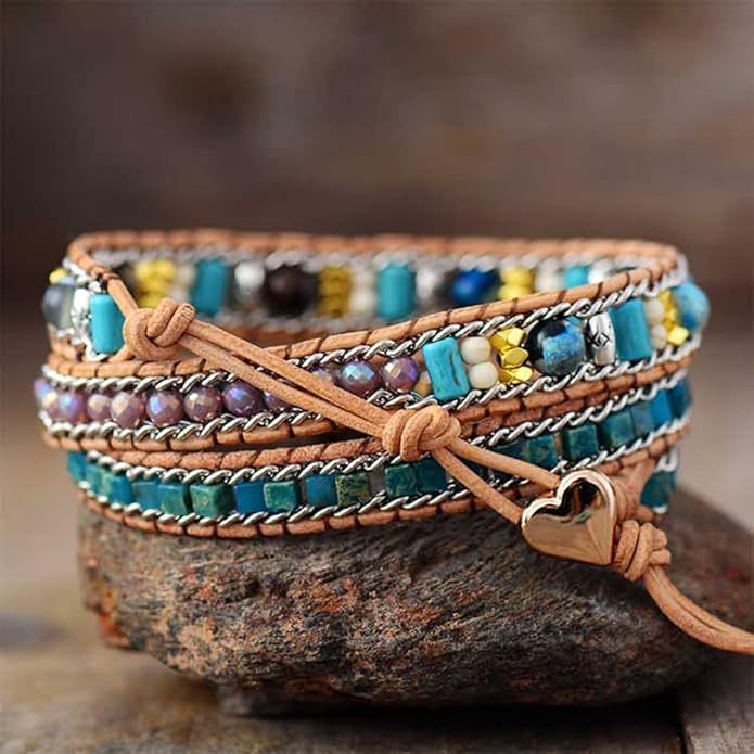 ZOSOJONA Women Wrap Bracelet Boho Natural Jasper Crystal Stone Beads Strand Bracelets
