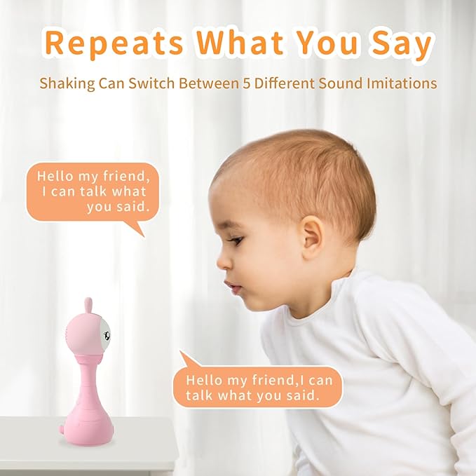 alilo Yoyo Talking Bunny Baby Musical Light-Up Rattle Toys 0-6-12-18 Months, Voice Mimicking Toy, Preloaded 90+ Audio Content, ABC/Number/Notes Learning Toys for Baby Infant Newborn Boy Girl Gifts-PurrikoPets