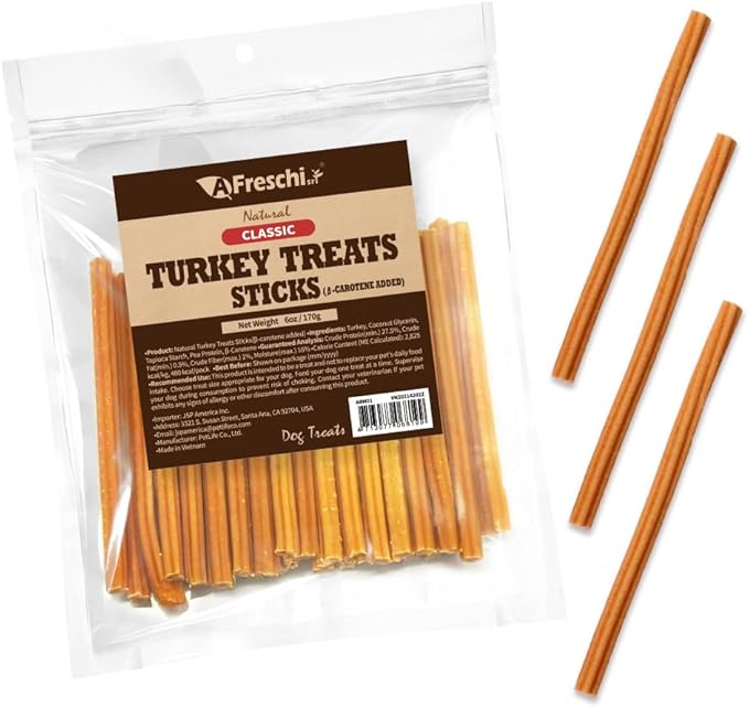 Afreschi Turkey β-Carotene Stick Dog Treats – 6 oz, USA-Sourced Trukey, All-Natural, Hypoallergenic, Low-Fat, Healthy & Easily Digestible, Puppy & Training Snack-PurrikoPets
