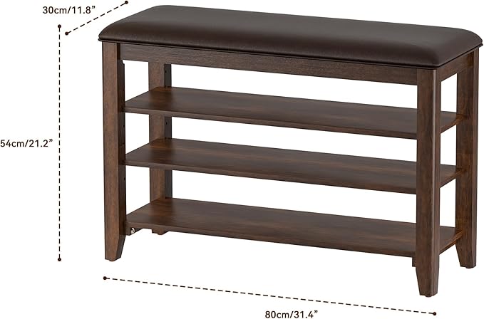 Entryway Shoe Storage Bench with Leather Cushion, Shoe Organizer Bench for Entryway, Ideal for Hallways Front Doors Entrances Mudrooms Featuring Rubberwood And 3 Height-Adjustable and Removable Shelve-PurrikoPets