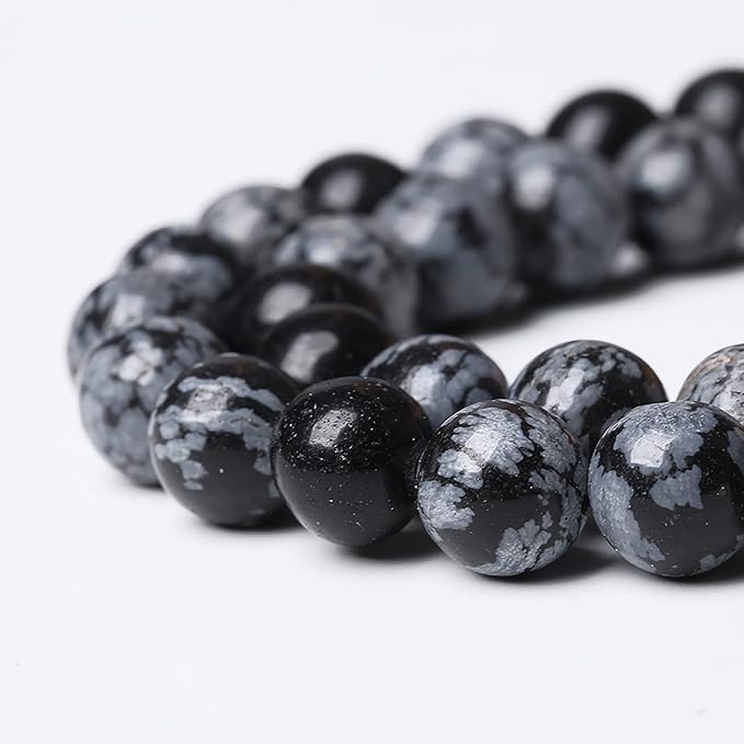 72PCS 10mm Natural Snowflake Obsidian Beads Round Loose Stone Energy Healing Gemstone Beads for Jewelry Making DIY Bracelet Necklace for Jewelry Making 32" 2 Strands