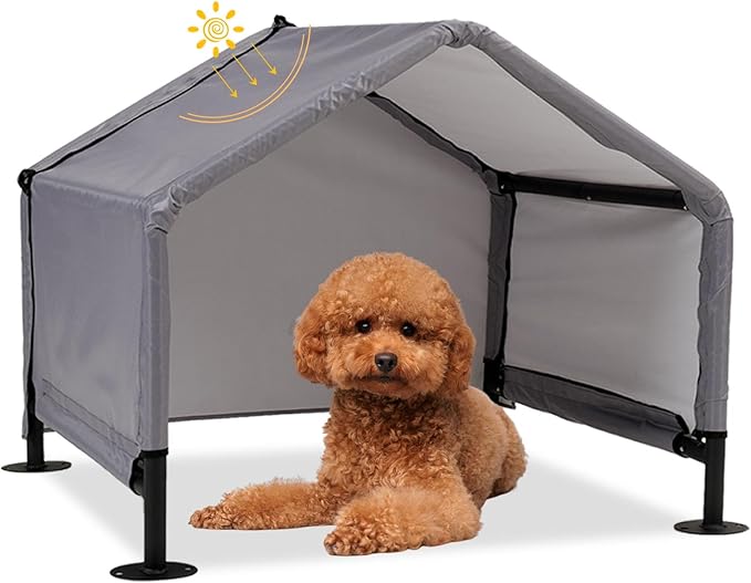 Dog Shade Shelter Outdoor Tent for Small Medium Dogs, Waterproof Sun Protection Pet House for Dogs, Small Animals and Livestock, Pet Canopy with Upgraded Doors and Ground Nails-PurrikoPets