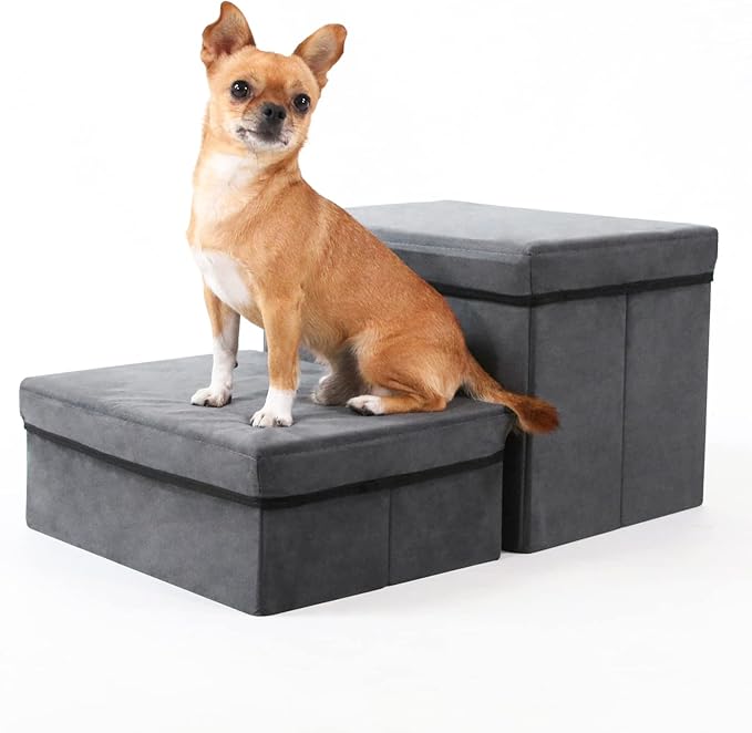 Foldable Dog Stairs/Steps 2-Tier Pet Steps Storage and Adjustable Steps for Small Medium Dogs Pet Steps Storage Stepper for High Beds Sofa Pet Dog Cat-PurrikoPets