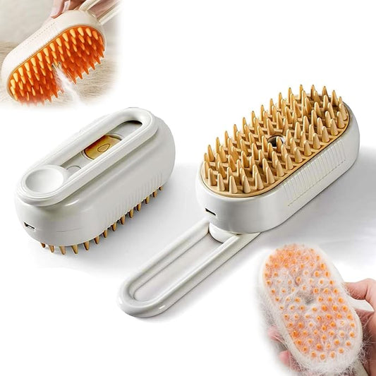 4 in 1 Cat Steam Brush for Shedding, Rechargeable Steam Cat Brush With Rotating Handle, for Massaging and Cleaning Shedding Pet Hair, for Cats Dogs (White)-PurrikoPets