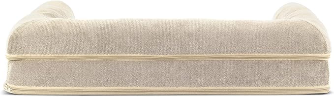 FurHaven Soft, Orthopedic Foam Sofa Dog Bed with Washable & Removable Cover - Sherpa/Chenille - Cream, Dogs Up to 35 lbs - Medium-PurrikoPets