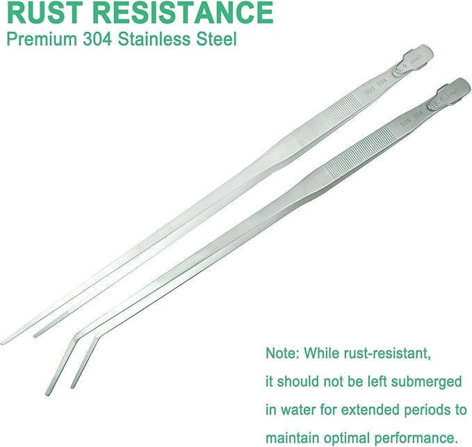 2pcs 18.9 inch Aquarium Tweezers with Hanger, 2025 New Extra Long Feeding Tongs, Stainless Steel Large Aquascape Tools for Fish Tank, Terrarium，Aquascaping, Reptile Snake (Curved & Straight)-PurrikoPets
