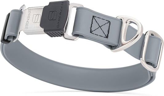 Dogline Biothane Waterproof Dog Collar with Herm Sprenger Stainless Steel Quick Release Buckle – Heavy Duty Tactical Durable Collar for Dogs – Comfortable and Safe Pet Collar, W 1" L 15-25", Gray-PurrikoPets