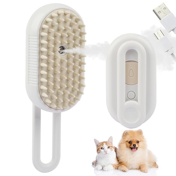 6 in 1 Cat Steam Brush for Shedding, Portable Anti-Static Grooming Comb for Cats & Dogs, Steam Misting Water Brush, Self-Cleaning Pet Hair Remover, Indoor Cat Spray Brushes for Cats & Dogs-PurrikoPets