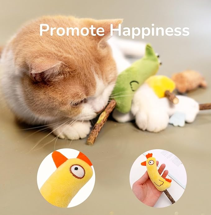 4-Piece Catnip Toys with Valerian Stick Catnip Toys with Various Cute Animal Styles, Plush Cat Toys for Indoor Cats, Cat Chew Toys Kitten Toys-PurrikoPets