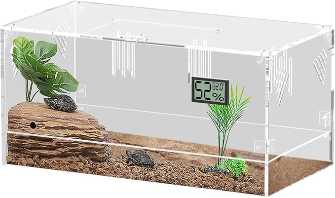 Acrylic Tarantula Enclosure, Reptile Terrarium Breeding Tank w/Temperature Hygrometer,Habitat Reptiles Feeding Box Isopod Terrarium Cage for Insect Lizard Home Office (Reptile-Tank-L(Tray))-PurrikoPets